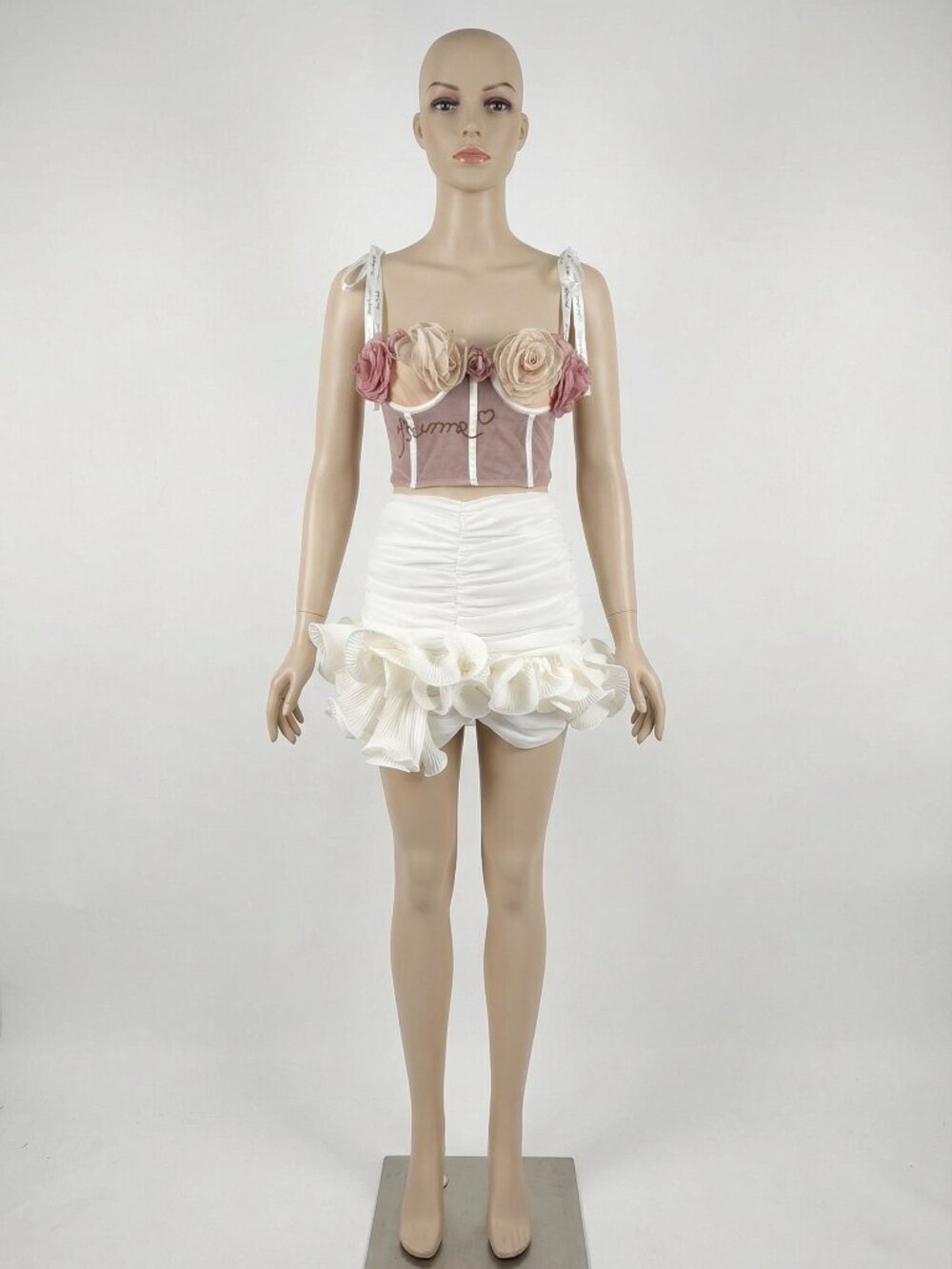 Luxury two piece Wedding Evening Cocktail Corset Bustier Top Skirt Flowers Dress